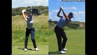 Justin Thomas golf swing  Long Iron faceon amp downtheline July 2017 [upl. by Masuh]